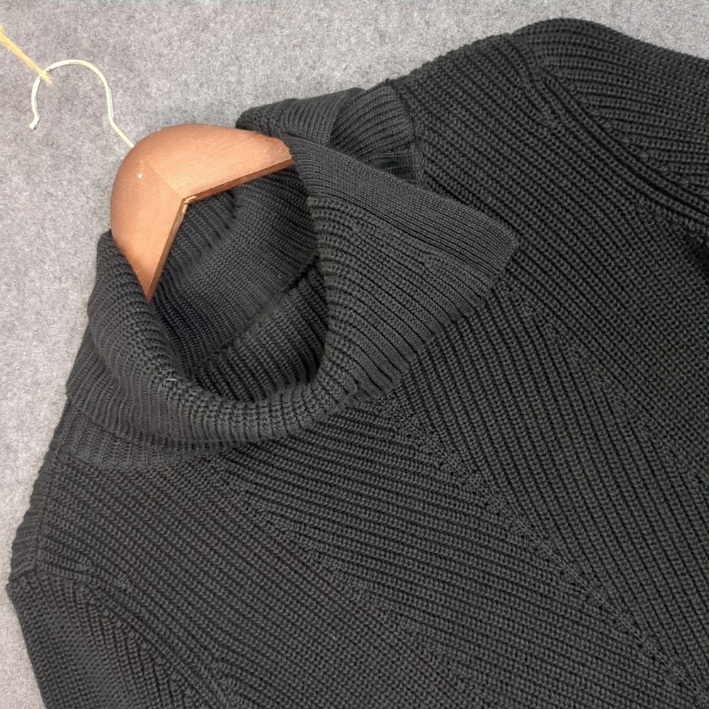 Talbots Black Ribbed Cowl Neck Sweater Womens Small Shaker Knit Chevron Pullover